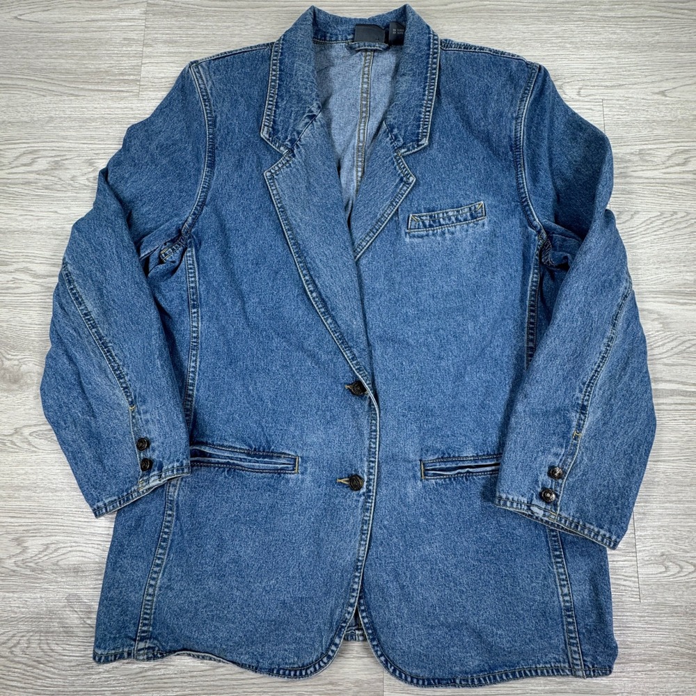 Vintage Lizwear Women Denim Blazer Jacket Medium Wash Blue Size 10‎ Button Front